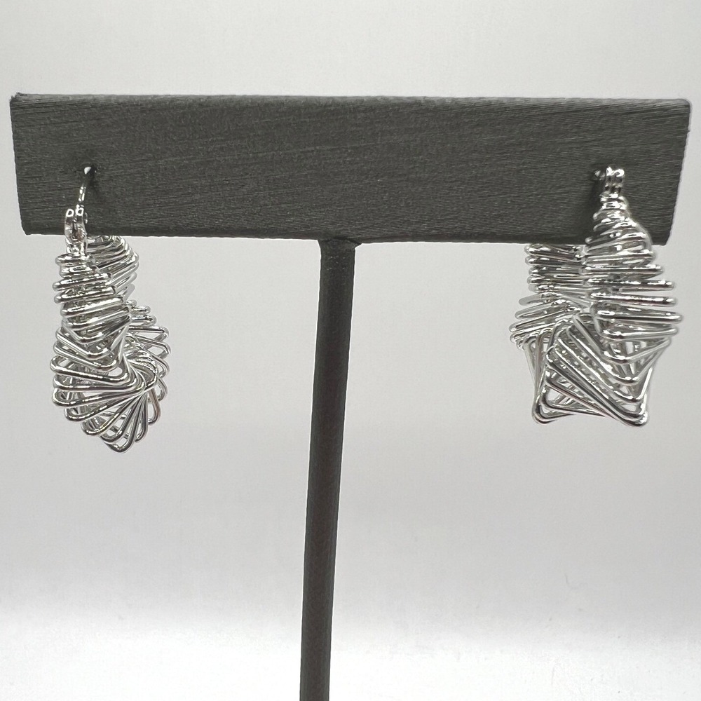 Vintage Silver Tone Pierced Earrings Statement Twisted Wire Pinwheel